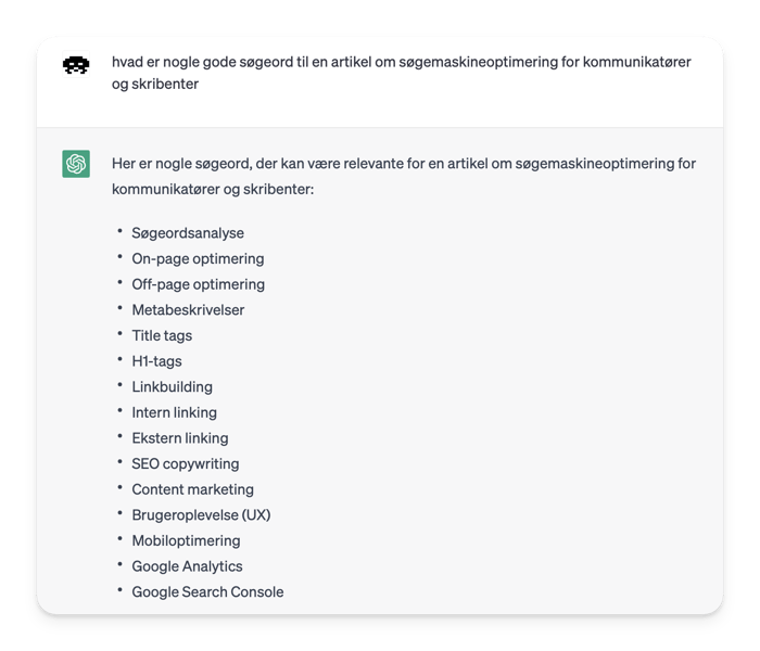SEO Chatgpt kan give gode ideer til søgeord