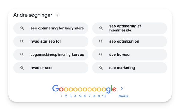 SEO Google Related searches giver også gode forslag til søgeord